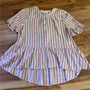 Madewell Women’s Studio Ruffle-Hem Peplum 
Top in Cecilia Stripe Size Small